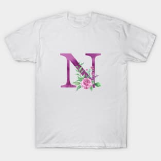 Floral Monogram N Beautiful Rose Bouquet T-Shirt